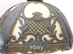 Vintage 6 Panel Caramel White Slag Glass Shade Art Nouveau Gilt Metal