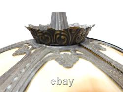 Vintage 6 Panel Caramel White Slag Glass Shade Art Nouveau Gilt Metal