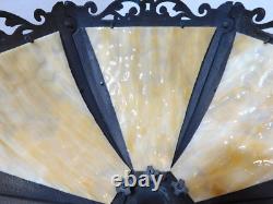 Vintage 6 Panel Caramel White Slag Glass Shade Art Nouveau Gilt Metal