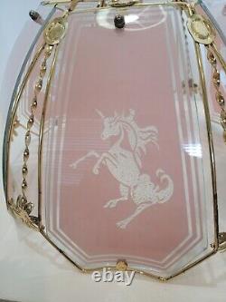 Vintage 6 Panel Glass Pink Gold Unicorn Design Lamp Shade Touch Globe