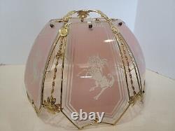 Vintage 6 Panel Glass Pink Gold Unicorn Design Lamp Shade Touch Globe