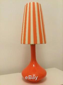 Vintage 60s 70s huge orange glass base + new retro ribbon lamp shade