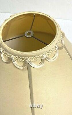 Vintage 60s Quoizel Silk Lampshade Rare Tan Beige Empire Large Intricate Retro