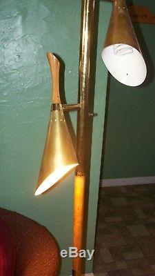 Vintage 60s TENSION POLE FLOOR LAMP mid century modern light danish brass shades