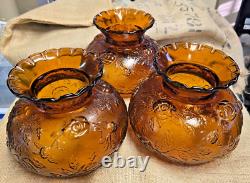 Vintage 70's Amber Rose Pattern Glass Hurricane Lamp Shade Globe 6.75'' fitter