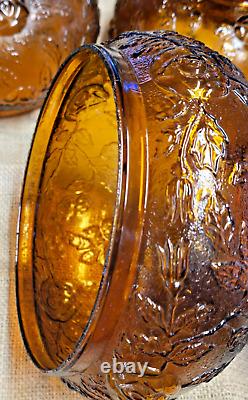 Vintage 70's Amber Rose Pattern Glass Hurricane Lamp Shade Globe 6.75'' fitter