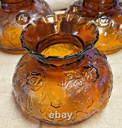 Vintage 70's Amber Rose Pattern Glass Hurricane Lamp Shade Globe 6.75'' fitter