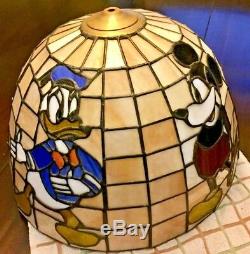 Vintage 70's Disney by Rainbow Stained Glass Mickey & Donald Lamp Shade Tiffany