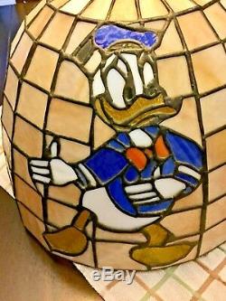 Vintage 70's Disney by Rainbow Stained Glass Mickey & Donald Lamp Shade Tiffany