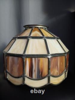 Vintage 70's Stained Glass Pendant Chandelier Shade, 10 Inch Diameter