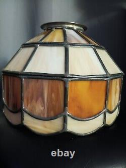 Vintage 70's Stained Glass Pendant Chandelier Shade, 10 Inch Diameter