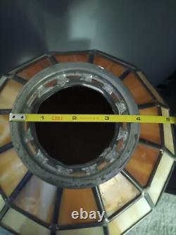 Vintage 70's Stained Glass Pendant Chandelier Shade, 10 Inch Diameter
