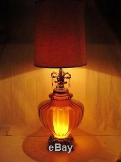 Vintage 70s BROWN BLOWN GLASS GLOBE, BRASS PATINA TABLE LAMP (no shade included)