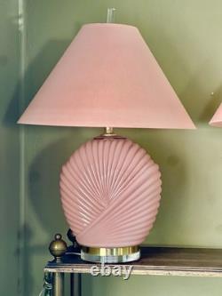 Vintage 80s Pink Clamshell Lamps Pair Art Deco Revival Hollywood Regency Glam