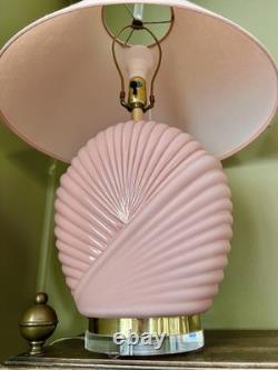 Vintage 80s Pink Clamshell Lamps Pair Art Deco Revival Hollywood Regency Glam