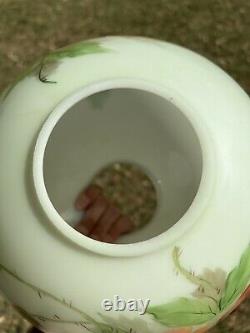Vintage 9.5 Hand Painted Pink & Green Flowers Replacement Oil Lamp Globe Shade
