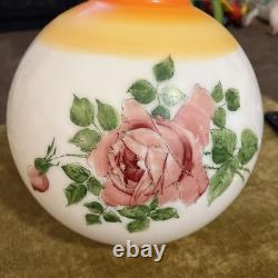 Vintage 9.5 Large Rose Round Glass Ball Globe Hurricane Lamp Shade 4.5 Fitter