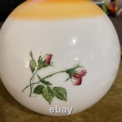 Vintage 9.5 Large Rose Round Glass Ball Globe Hurricane Lamp Shade 4.5 Fitter