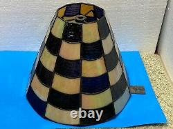 Vintage 9 Inch Tall Slag Blue And Off White Checkerboard Sort Of Glass Shade