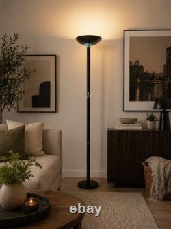 Vintage 90s Halogen Torchiere Floor Lamp Low High 300W Black MCM Ambient Uplight