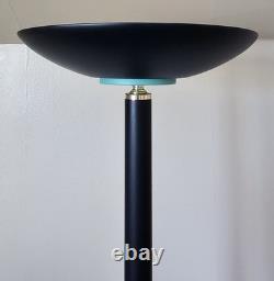 Vintage 90s Halogen Torchiere Floor Lamp Low High 300W Black MCM Ambient Uplight
