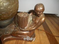 Vintage ART DECO ART NOUVEAU NUDE FIGURAL LADY TABLE DESK LAMP w GLOBE SHADE