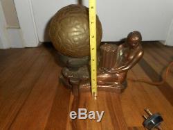 Vintage ART DECO ART NOUVEAU NUDE FIGURAL LADY TABLE DESK LAMP w GLOBE SHADE