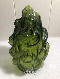 Vintage ART DECO Green Glass FLAME/TORCH Light Shade/Globe 3 Fitter 7.5 Tall