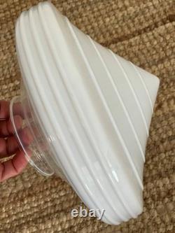 Vintage ART DECO Milk Glass Ceiling cone Shade w Gleason Tiebout lighting stkr