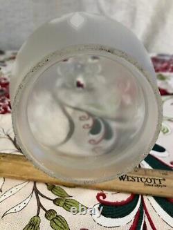 Vintage Acid Etched Frosted Glass Torpedo Bullet Lamp Shade, Fleur-de-lis Motif