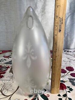 Vintage Acid Etched Frosted Glass Torpedo Bullet Lamp Shade, Fleur-de-lis Motif