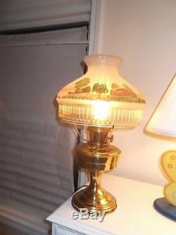 Vintage Aladdin Log Cabin Scenic Glass Lamp Shade
