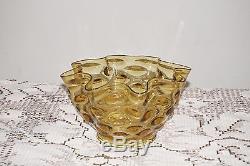 Vintage Amber Dot Glass Oil Lamp Shade Ruffled Rim 4 Base