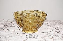 Vintage Amber Dot Glass Oil Lamp Shade Ruffled Rim 4 Base