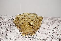 Vintage Amber Dot Glass Oil Lamp Shade Ruffled Rim 4 Base