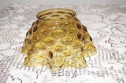 Vintage Amber Dot Glass Oil Lamp Shade Ruffled Rim 4 Base