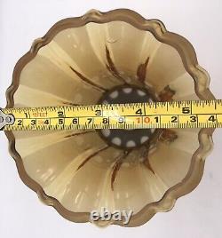 Vintage Amber Frosted Glass Lamp Shade With Metal Fitting. Marked Uno