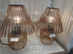 Vintage Amber Glass Table Lamp 14.5 x 10 Retro Accent Lighting with Pleated