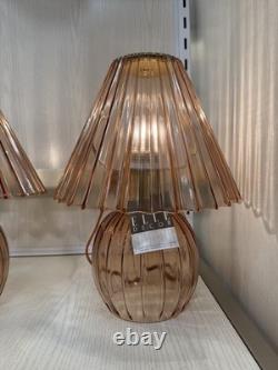 Vintage Amber Glass Table Lamp 14.5 x 10 Retro Accent Lighting with Pleated