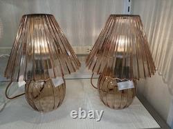 Vintage Amber Glass Table Lamp 14.5 x 10 Retro Accent Lighting with Pleated