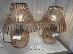 Vintage Amber Glass Table Lamp 14.5 x 10 Retro Accent Lighting with Pleated