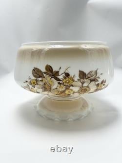 Vintage Amber Luster Hurricane Lamp Shade Milk Glass With Floral Pattern