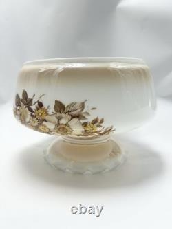 Vintage Amber Luster Hurricane Lamp Shade Milk Glass With Floral Pattern