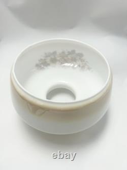 Vintage Amber Luster Hurricane Lamp Shade Milk Glass With Floral Pattern