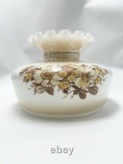 Vintage Amber Luster Hurricane Lamp Shade Milk Glass With Floral Pattern