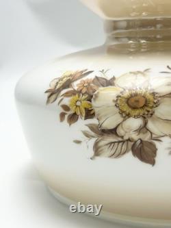 Vintage Amber Luster Hurricane Lamp Shade Milk Glass With Floral Pattern