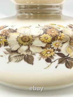 Vintage Amber Luster Hurricane Lamp Shade Milk Glass With Floral Pattern