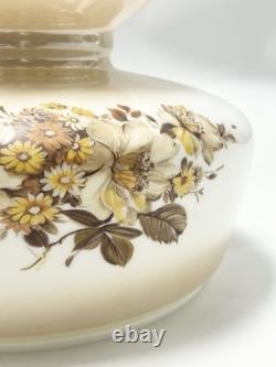 Vintage Amber Luster Hurricane Lamp Shade Milk Glass With Floral Pattern