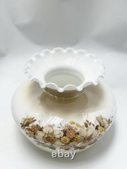 Vintage Amber Luster Hurricane Lamp Shade Milk Glass With Floral Pattern