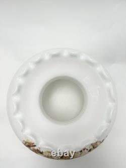 Vintage Amber Luster Hurricane Lamp Shade Milk Glass With Floral Pattern